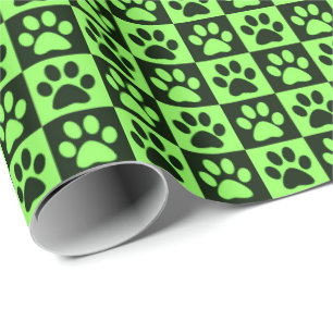 Dog Paw druckt schwarz und grün Geschenkpapier