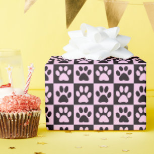 Dog Paw druckt schwarz und rosa Geschenkpapier