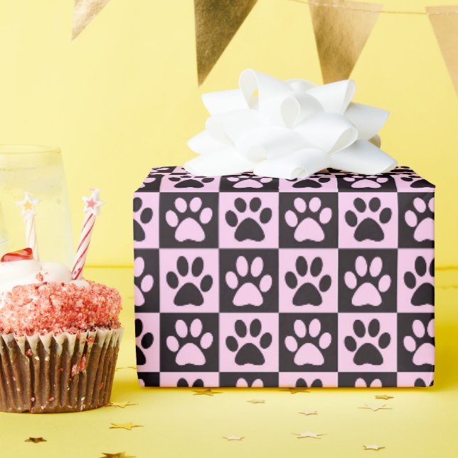 Dog Paw druckt schwarz und rosa Geschenkpapier (Geburtstagsparty)
