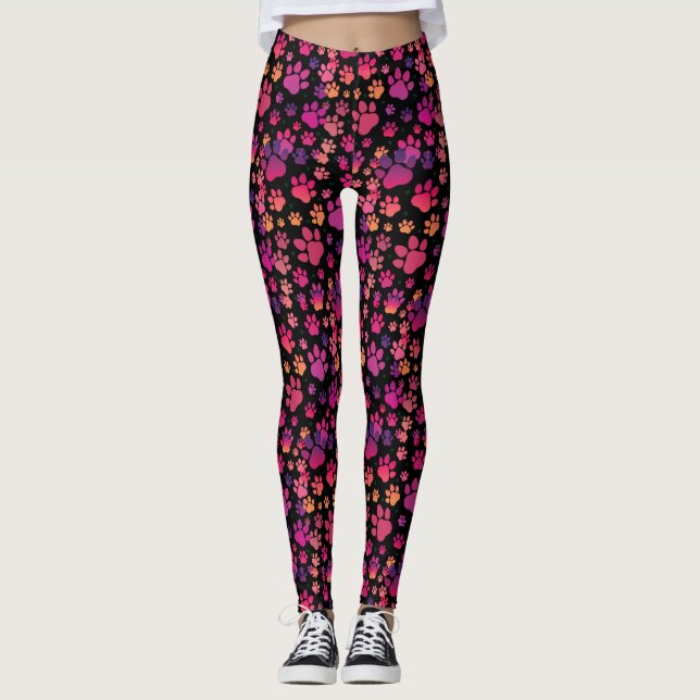 Dog Paw farbig Leggings (Vorderseite)