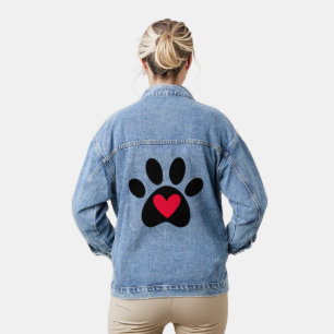 Dog Paw Heart Denim Jacket Jeansjacke