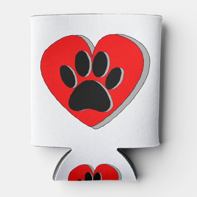Dog Paw Heart Zeichnend Dosenkühler (Vorderseite)