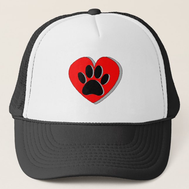 Dog Paw Heart Zeichnend Truckerkappe (Vorderseite)