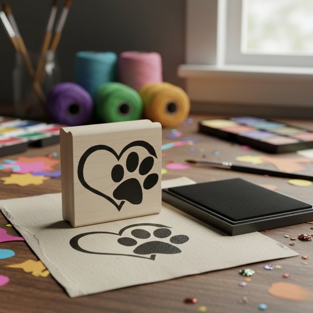 Dog Paw Herz Silhouette Gummi Briefmarke Gummistempel (Dog Paw Heart Silhouette Rubber Stamp)