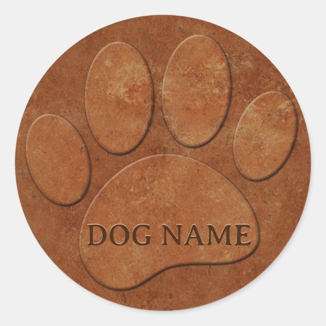 Dog Paw Imitats Terracotta Print Runder Aufkleber (Vorderseite)