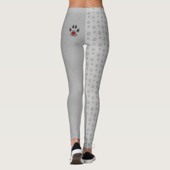 Dog Paw mit Akzent Graue und Herzklopfen Leggings (Rückseite)