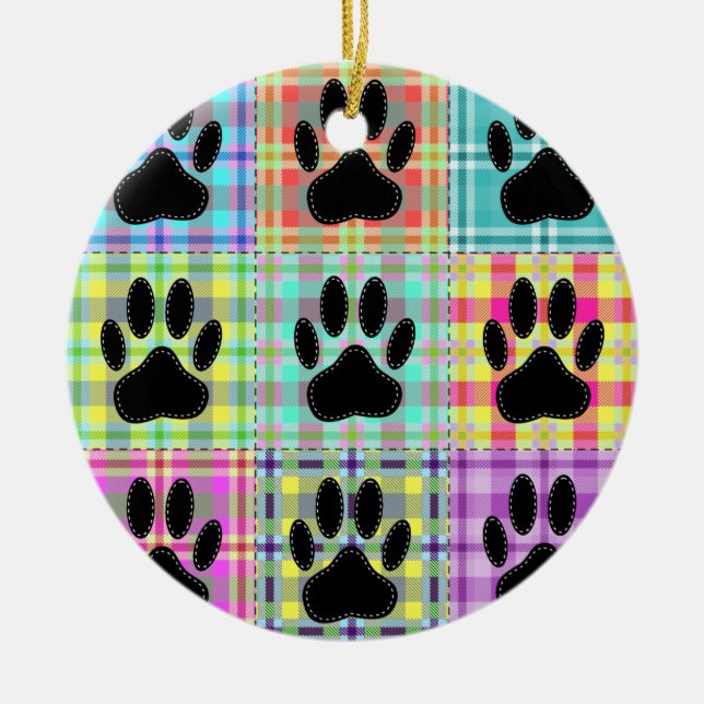 Dog Paw Muster Quilt Keramik Ornament (Vorne)