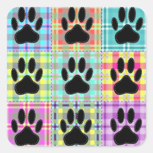 Dog Paw Muster Quilt Quadratischer Aufkleber