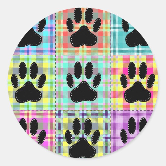 Dog Paw Muster Quilt Runder Aufkleber (Vorderseite)