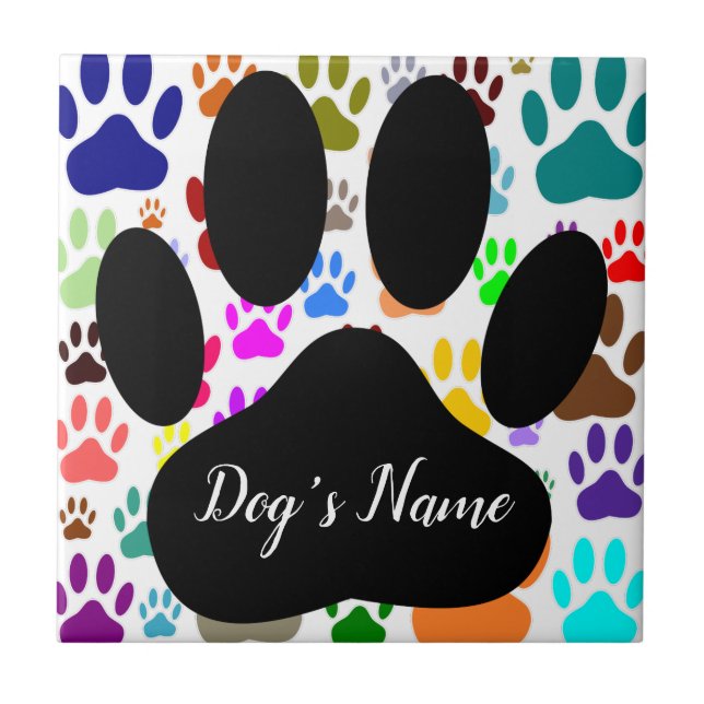 Dog Paw Pattern With Custom Name Ceramic Tile Fliese (Vorderseite)