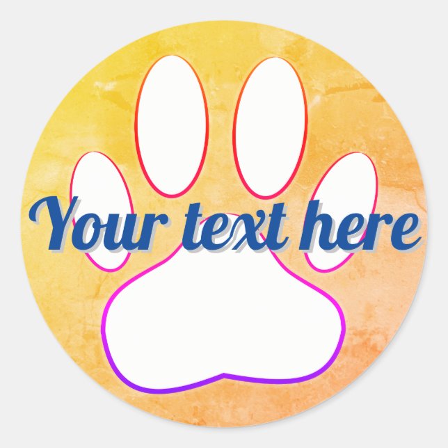 Dog Paw Print Add Custom Text Runder Aufkleber (Vorderseite)