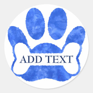 Dog Paw Print and Bone Blue Watercolor Custom Runder Aufkleber