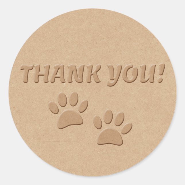 Dog Paw Print and Text Danke Classic Round S Runder Aufkleber (Vorderseite)