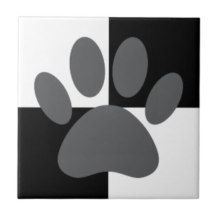 Dog Paw Print Black and White Custom Fliese