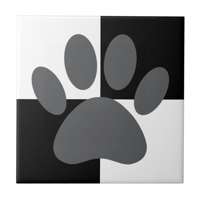 Dog Paw Print Black and White Custom Fliese (Vorderseite)