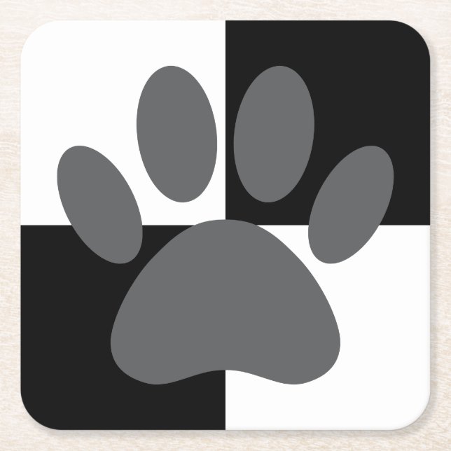 Dog Paw Print Black and White Custom Rechteckiger Pappuntersetzer (Vorderseite)