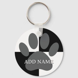 Dog Paw Print Black and White Custom Schlüsselanhänger