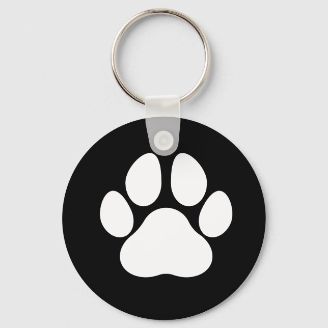 Dog Paw Print Black and White Schlüsselanhänger (Vorderseite)