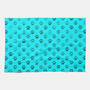 Dog Paw Print Blue Aquamarin Aqua Hintergrund Meta Handtuch