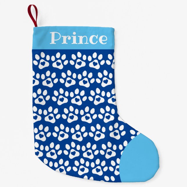 Dog Paw Print Blue Top Christmas Strumpf Kleiner Weihnachtsstrumpf (Vorderseite)