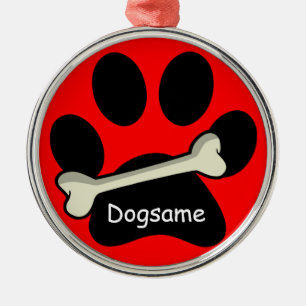 Dog Paw Print Bone Custom Dog Name Weihnachten Silbernes Ornament