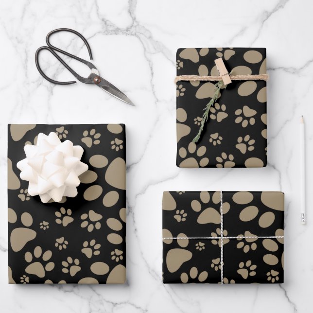 Dog Paw Print Brown und Black Geschenkpapier Set (Vorderseite)