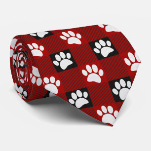 Dog Paw Print Buffalo Kariert in Schwarz und Rot Krawatte