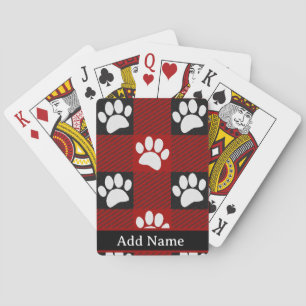 Dog Paw Print Buffalo Kariert in Schwarz und Rot Spielkarten