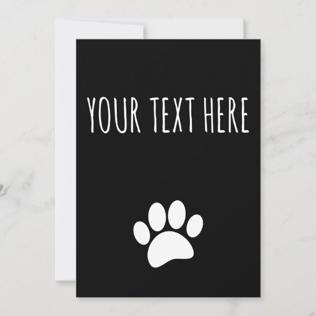 Dog Paw Print Custom Text Black Einladung (Vorderseite)