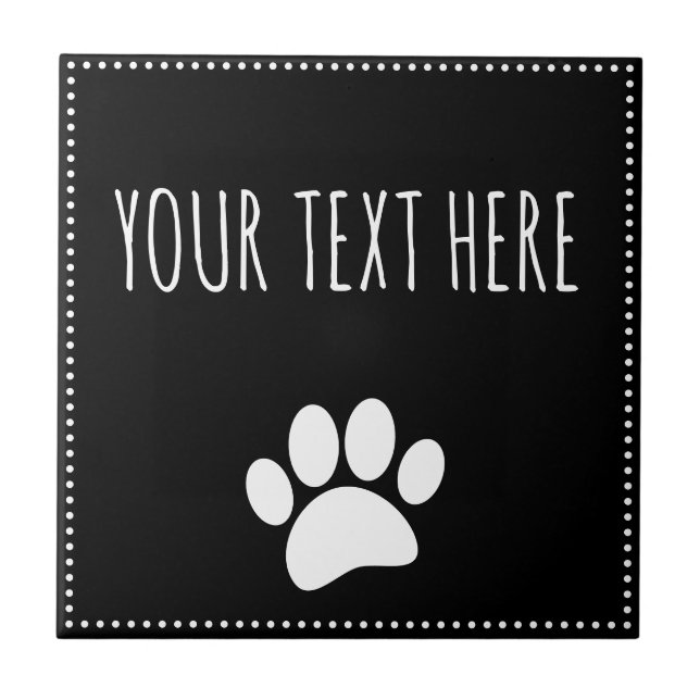 Dog Paw Print Custom Text Black Fliese (Vorderseite)