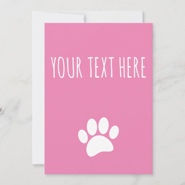 Dog Paw Print Custom Text Pink Einladung (Vorderseite)