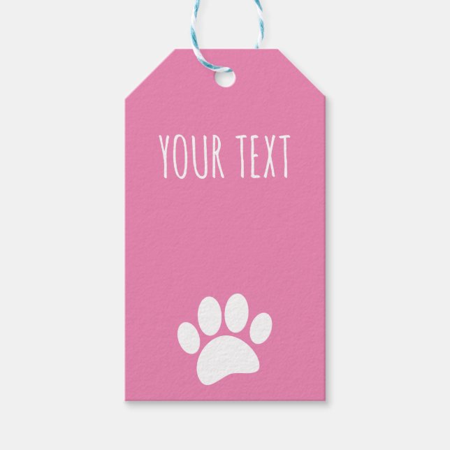 Dog Paw Print Custom Text Pink Geschenkanhänger (Vorderseite)