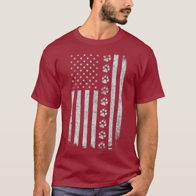 Dog Paw Print erschüttert amerikanische Flag Poliz T-Shirt (Vorderseite)
