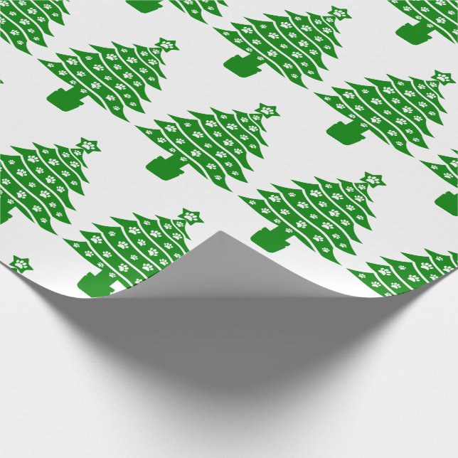 Dog Paw Print Green Christmas Tree Geschenkpapier (Ecke)