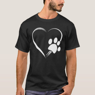 Dog Paw Print Heart T Shirt Geschenk für Mama Gesc