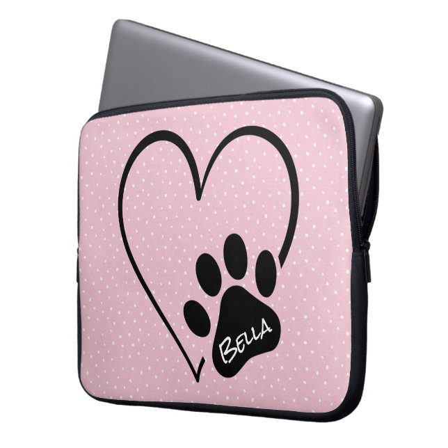 Dog Paw Print Heft mit Name Laptopschutzhülle (Vorderseite Links)