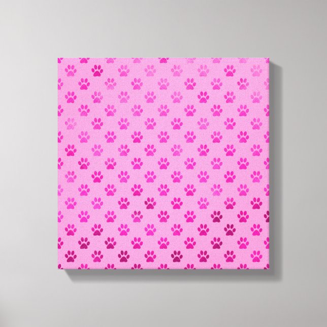 Dog Paw Print "Hot Pink" Pink Hintergrund Metallic Leinwanddruck (Vorderseite)