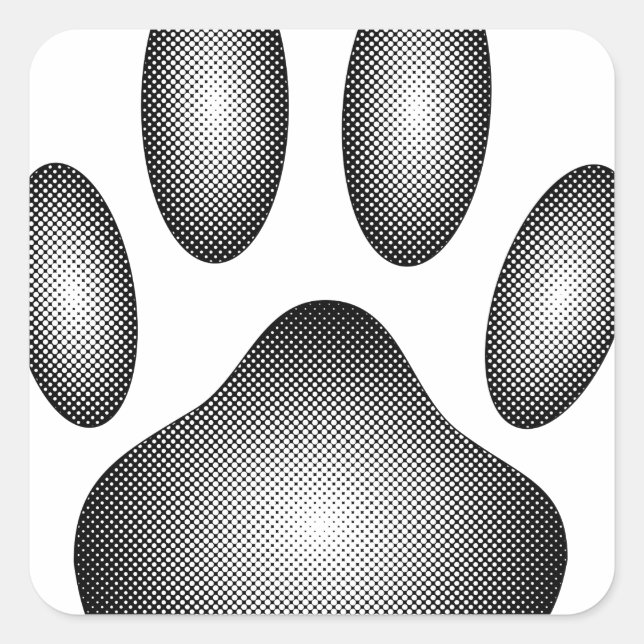 Dog Paw Print in Schwarz-Weiß-Farbe Quadratischer Aufkleber (Vorderseite)