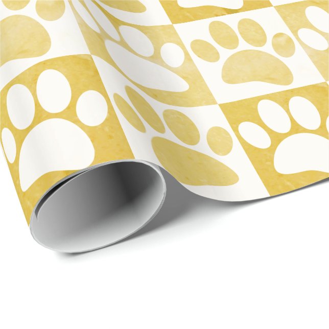 Dog Paw Print in Squares Vintages Muster Geschenkpapier (Rolleneckpunkt)
