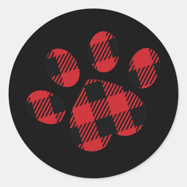 Dog Paw Print Liebe Puppy Buffalo Kariertes Herz Runder Aufkleber (Vorderseite)