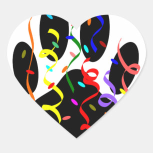 Dog Paw Print mit Confetti und Streamer Herz-Aufkleber