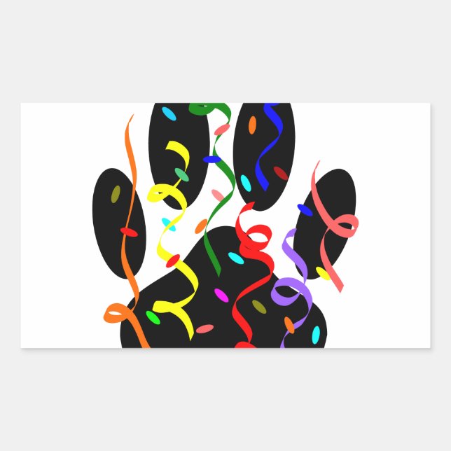 Dog Paw Print mit Confetti und Streamer Rechteckiger Aufkleber (Vorderseite)