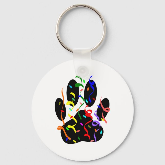 Dog Paw Print mit Confetti und Streamer Schlüsselanhänger (Vorderseite)