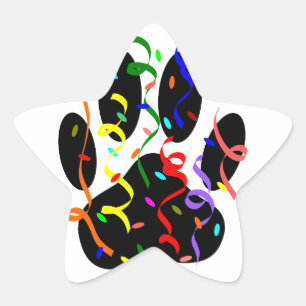 Dog Paw Print mit Confetti und Streamer Stern-Aufkleber