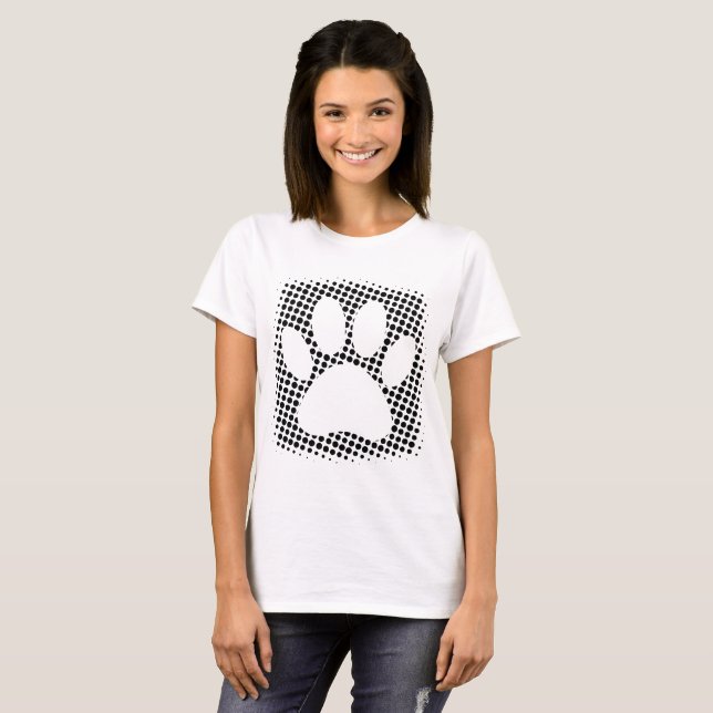 Dog Paw Print mit Halftone Hintergrund T-Shirt (Vorne ganz)
