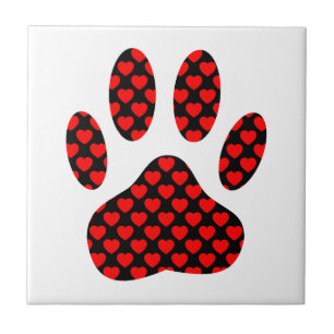 Dog Paw Print mit Herz Fliese