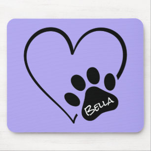 Dog Paw Print mit Herz Mousepad