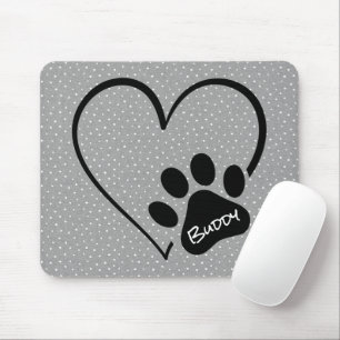Dog Paw Print mit Herz Polka Dots Mousepad