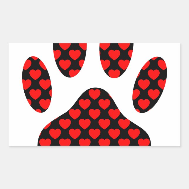 Dog Paw Print mit Herz Rechteckiger Aufkleber (Vorderseite)