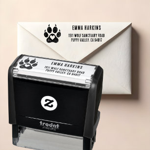 Dog Paw Print mit Herz-Rücksendeadresse Permastempel